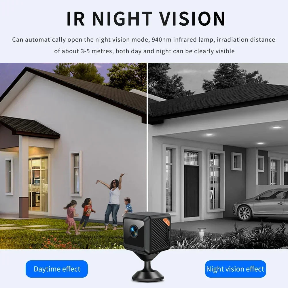 W02 Mini Security Camera 1080P HD, 140° Wide Angle, Bluetooth Pairing, 600mAh Battery, IR Night Vision 5M, Motion Alerts, Cloud/