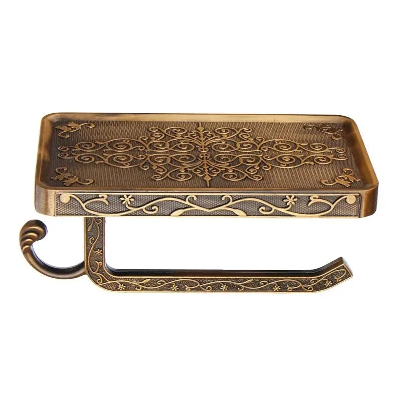 1Pc Antique Carved Wall-Mounted Zinc Alloy Bathroom Mobile Phone Holder with Shelf  Towel Rack Toilet Tissue Paper Holder