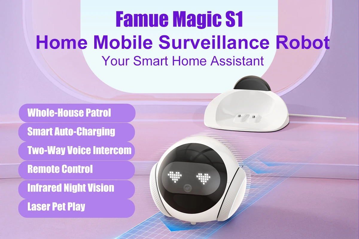 Smart Robot Camera for Home Security,Mobile Patrol with 2.4G/5G WiFi,Infrared Night Vision,2-Way Audio,AI Motion Detection