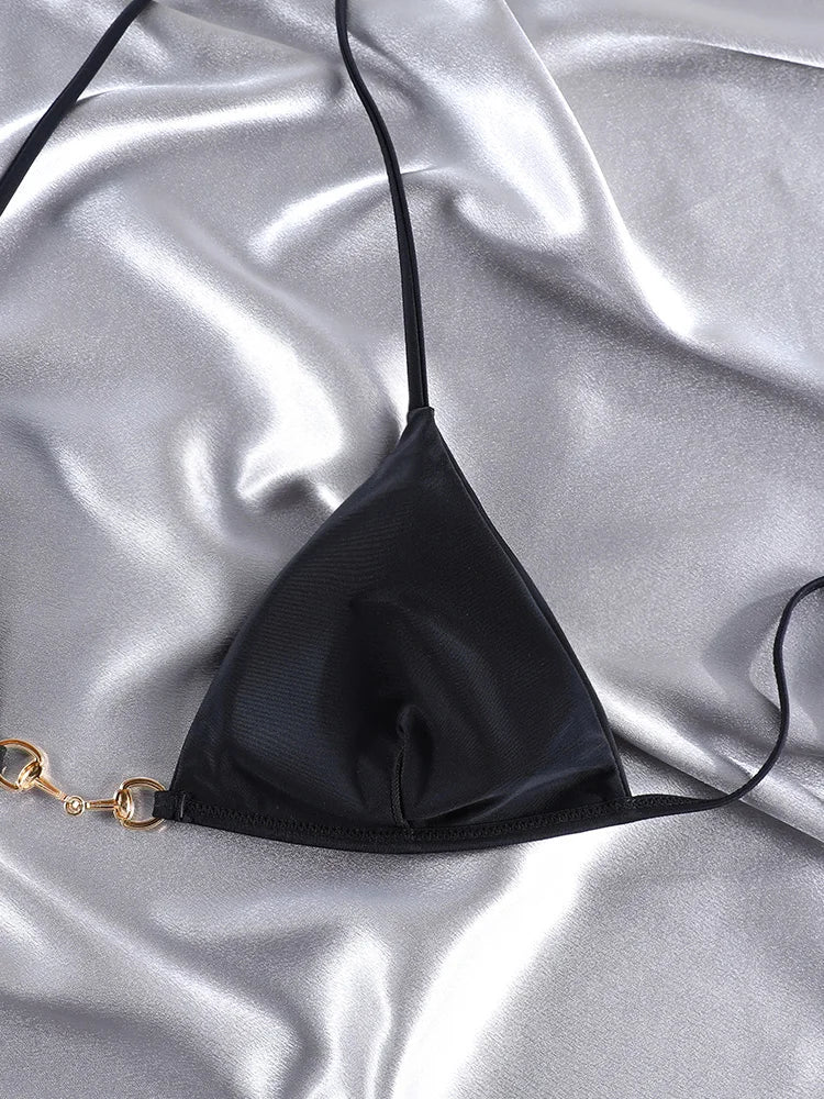 String Bikini Black Swimsuits High Cut Bikinis Bandage Swimwear Triangle Swimsuit New Style Swimsuit Holiday Beachwear