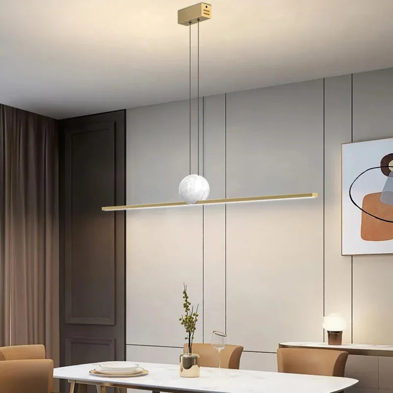 Italian Minimalist Restaurant Chandelier, Modern Light Luxury Exhibition Hall, Island Bar Counter, Straight Strip Lighting Fixtu