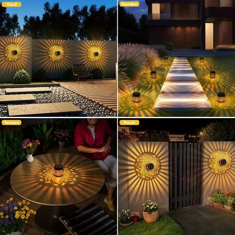 Solar Mandala Sunflower Projector Wall Light Outdoor Garden Decoration Landscape Light for Patio Garden Estate Porch Courtyard