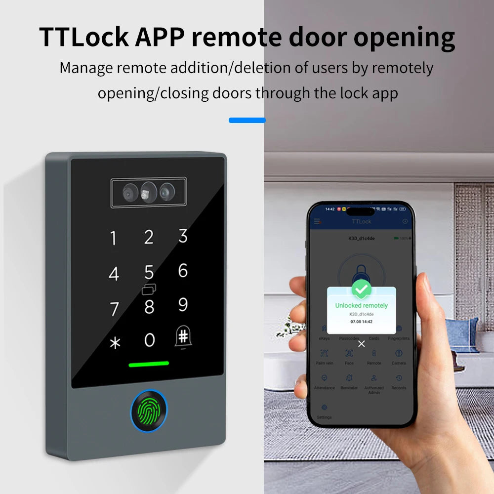 TTLOCK Face Recognition Video Doorbell Intercom Attendance Machine Fingerprint + Palm Vein + 3D Facial Recognition 3-in-1 IP67