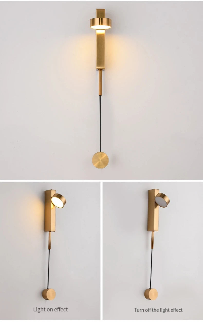 Nordic Modern LED wall lamp Gold Black Rotation Dimming Switch Wall Light With plug Fixture Bathroom Bedroom 360° Rotate Sconces