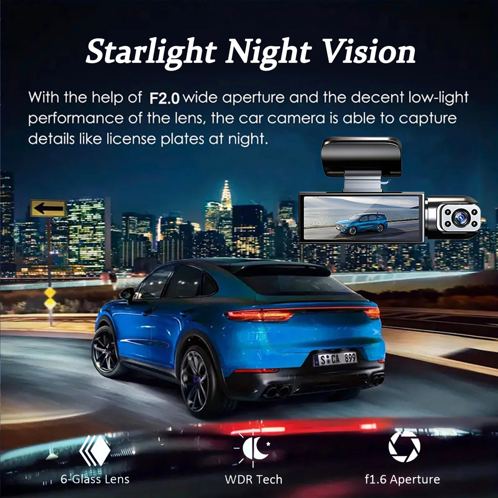 3 Camera Dash Cam For Car Camera 1080P Video Recorder Car DVR Front Rear View Camera Night Vision Black Box Car Accessories