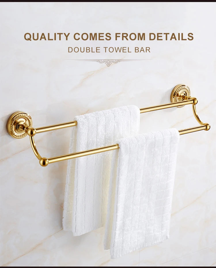 Luxury Gold Brass Bathroom Accessories Set,Robe hook,Paper Holder,Towel Bar,Towel Ring,bathroom sets, Gold Towel Rack,Soap Dish
