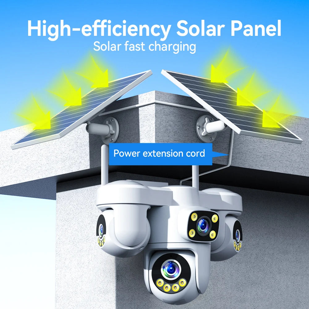 No Wiring Needed! Solar Security Camera 20MP, 360° Auto Tracking, Permanent Power, Full Color Night Vision, 2-Way Audio, IP66
