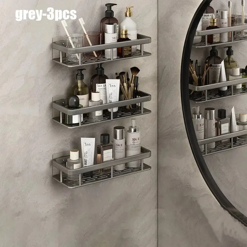 Aluminum Alloy 1/2/3pcs No Drill Wall Bathroom Shelf Shampoo Rack Makeup Storage Organizer Shower Shelf Bathroom Accessories