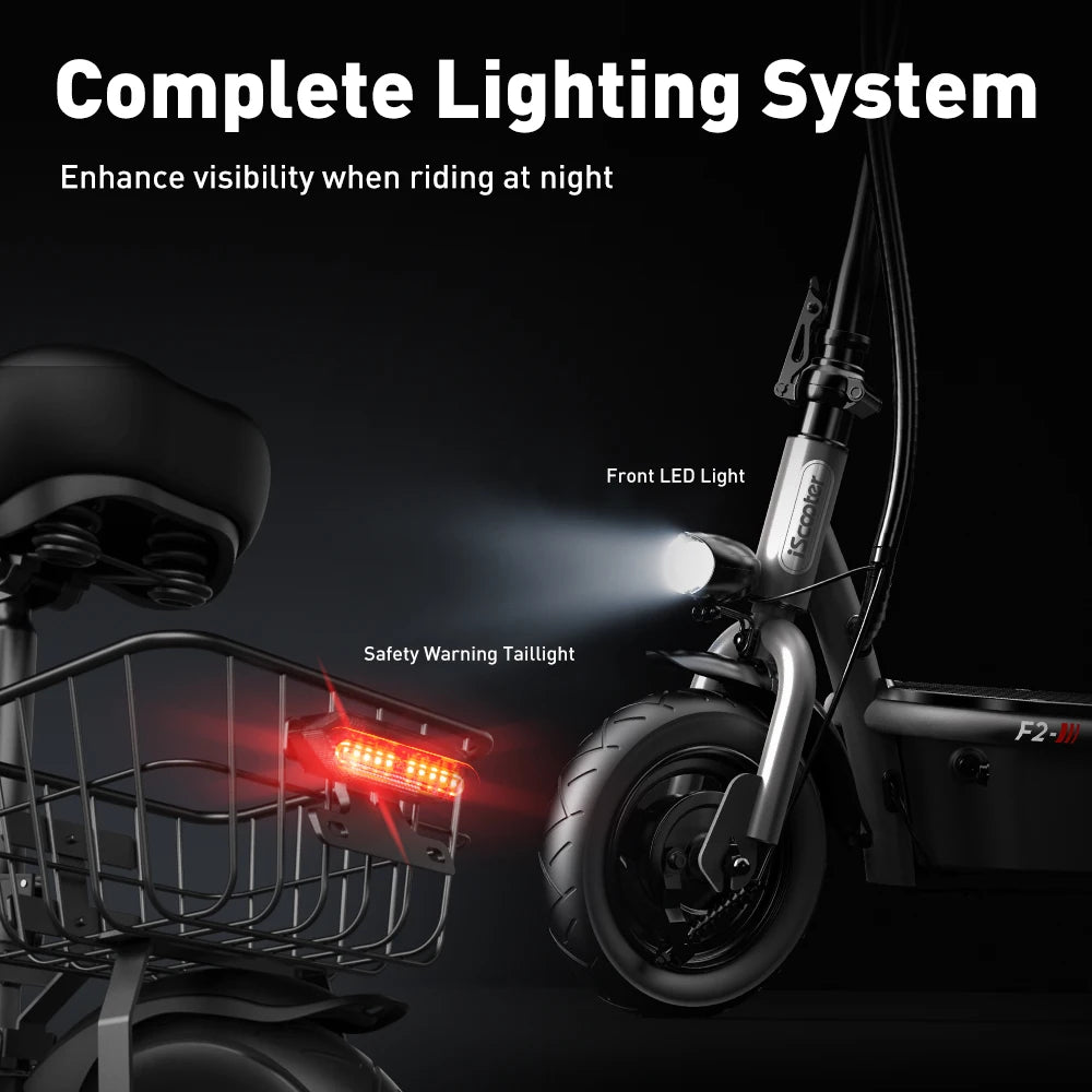 iScooter F2 Electric Scooter 500W Foldable Scooter 7.8Ah Electric Kick Scooter 30km Range 30km/h E-Scooter With Basket Daily