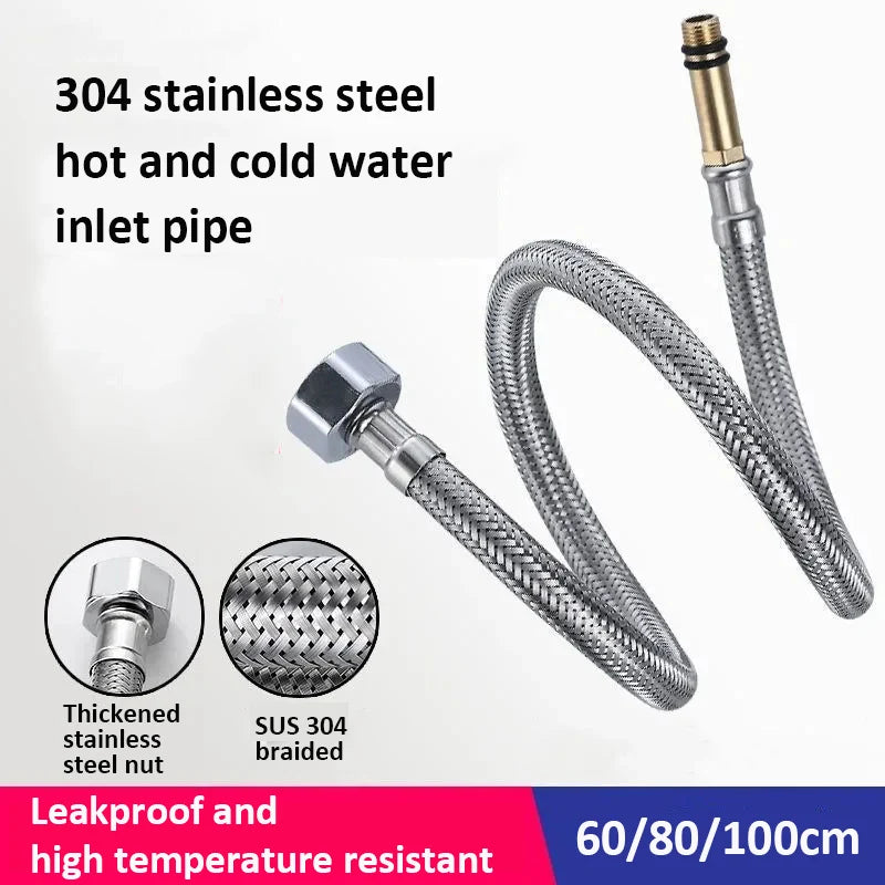 New 60cm/80cm/100cm Stainless Steel Faucet Hoses Cold Hot Mixer Faucet Water Inlet Pipe Kitchen Faucet Bathroom Tap Hose Tube