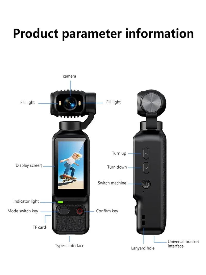 Lenovo HD 4K Action Camera 180° Rotatable Video Recording Entry Portable Action Camera For Vlog YouTube Tiktok Girls Record Life