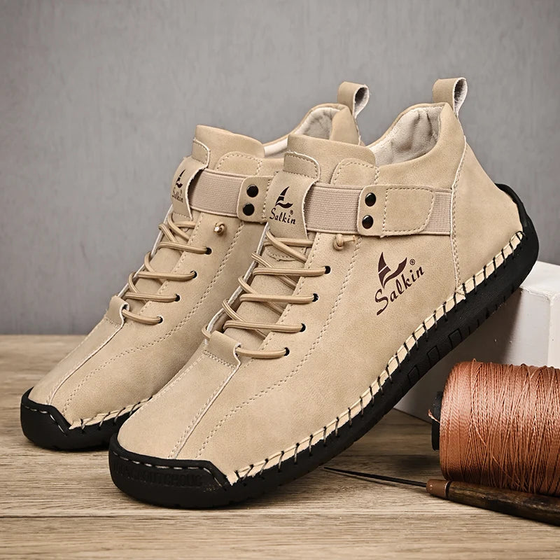 New Leather Casual Men Shoes Design Sneakers Man Breathable Leather Shoes Outdoor Men Ankle Boots
