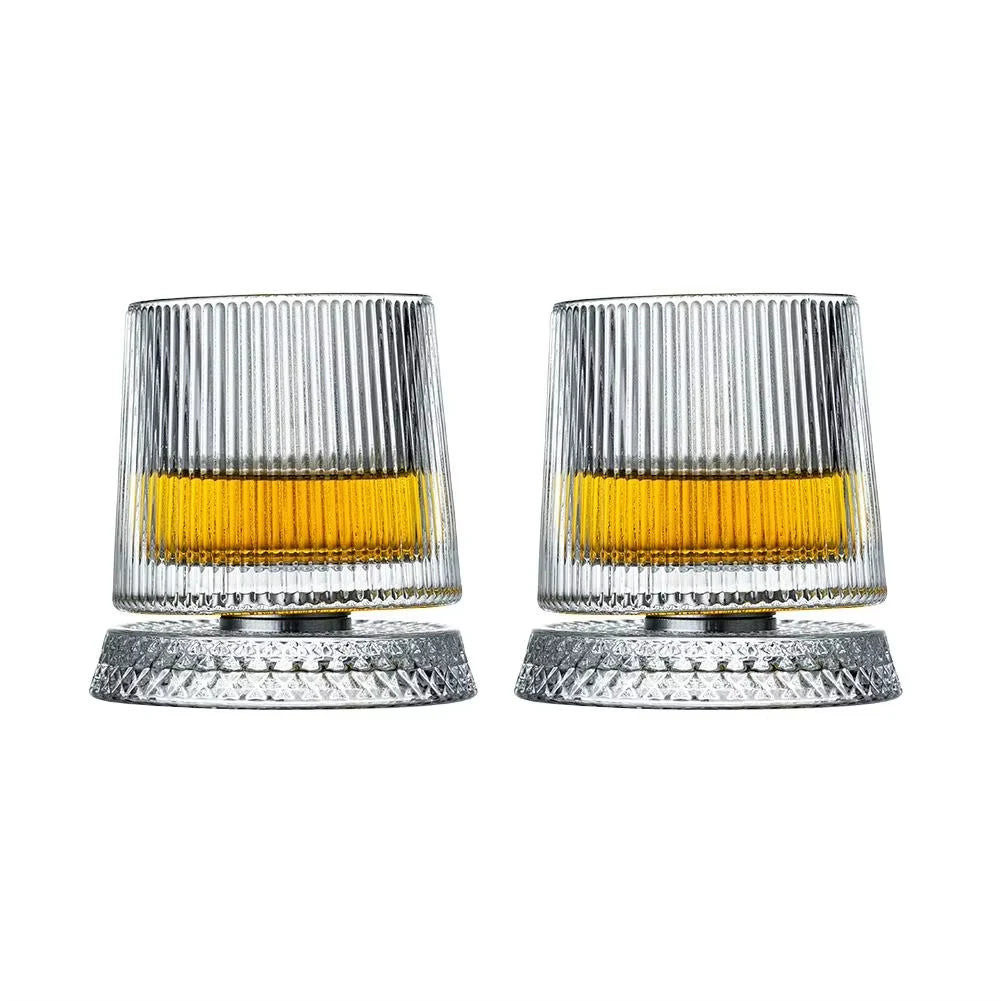2PCS Whiskey Glasses Rotating Whisky Glass With Glass Base 360 Rotate Degrees Crystal Rum Glass For Cocktail Party Drinking Gift