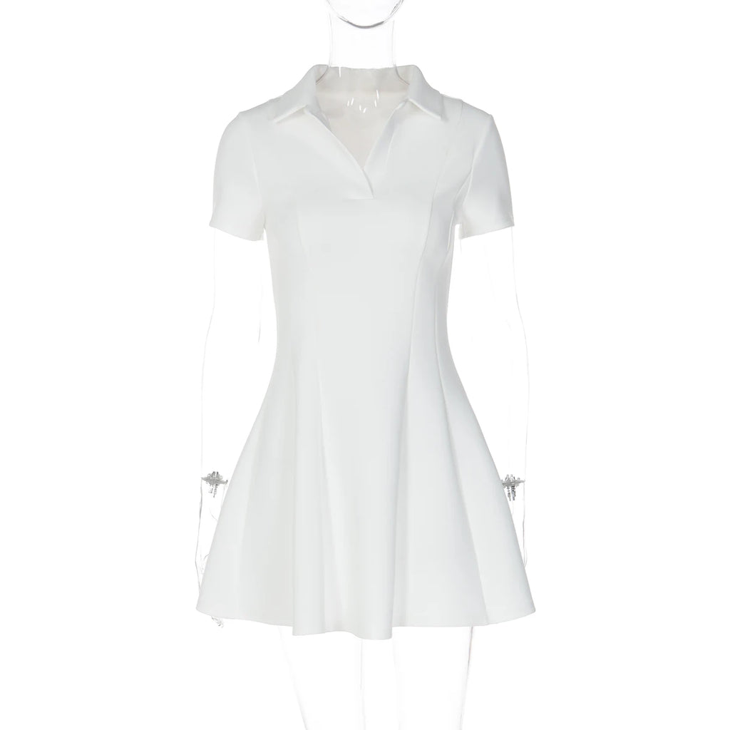 Dulzura Turn-Down Collar Short Sleeve Slim Fit Mini Dress Women'S Solid Sexy Elegant Dress Birthday Party Vacation Summer Outfit
