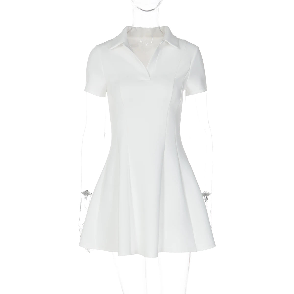 Dulzura Turn-Down Collar Short Sleeve Slim Fit Mini Dress Women'S Solid Sexy Elegant Dress Birthday Party Vacation Summer Outfit
