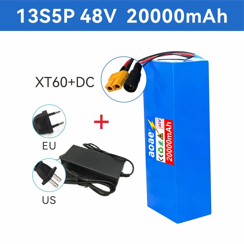 48V Electric Scooter Battery 13S5P 20Ah 18650 Grade-A Cells 2000W Built-in BMS XT60 JST High Capacity Long Range Safe & Durable