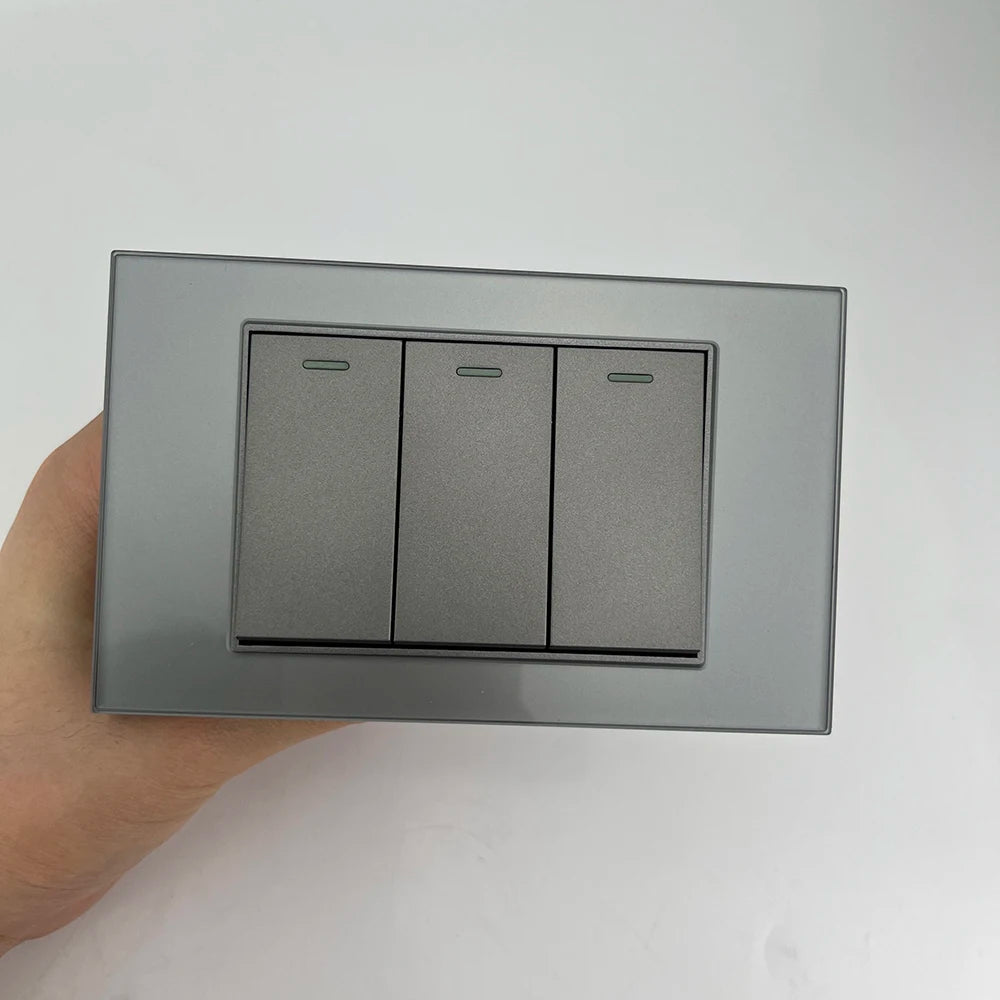 118 Type US Mexico 1/2/3/4/Gang 2/3Way Wall Light Switch Brazil Tempered Glass Panel ON OFF Push Button Power Rocker Switch