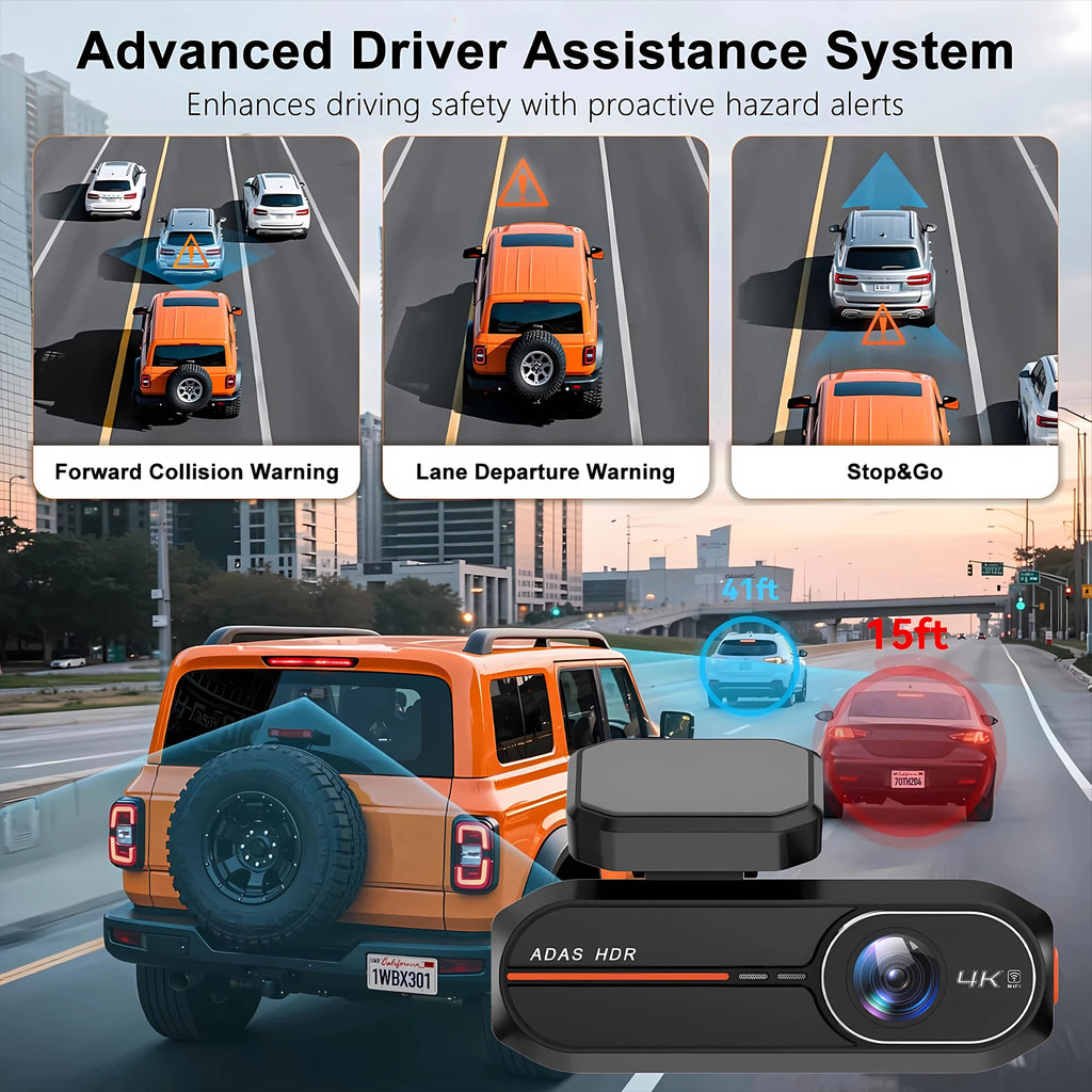 UHD 4K 3840*2160P Dash Cam ADAS WiFi GPS Front 4K Rear 2.5K DVR Video Recorder 24H Night Vision Dash Cam Car Camera Black Box