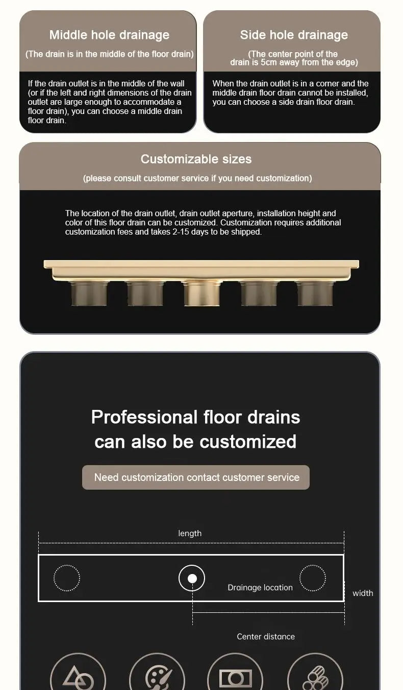 20/30/40/50/60cm Stainless Steel Shower Floor Drain Bathroom Rectangle Linear Floor Drainage Floor Drain with Strainer Covern