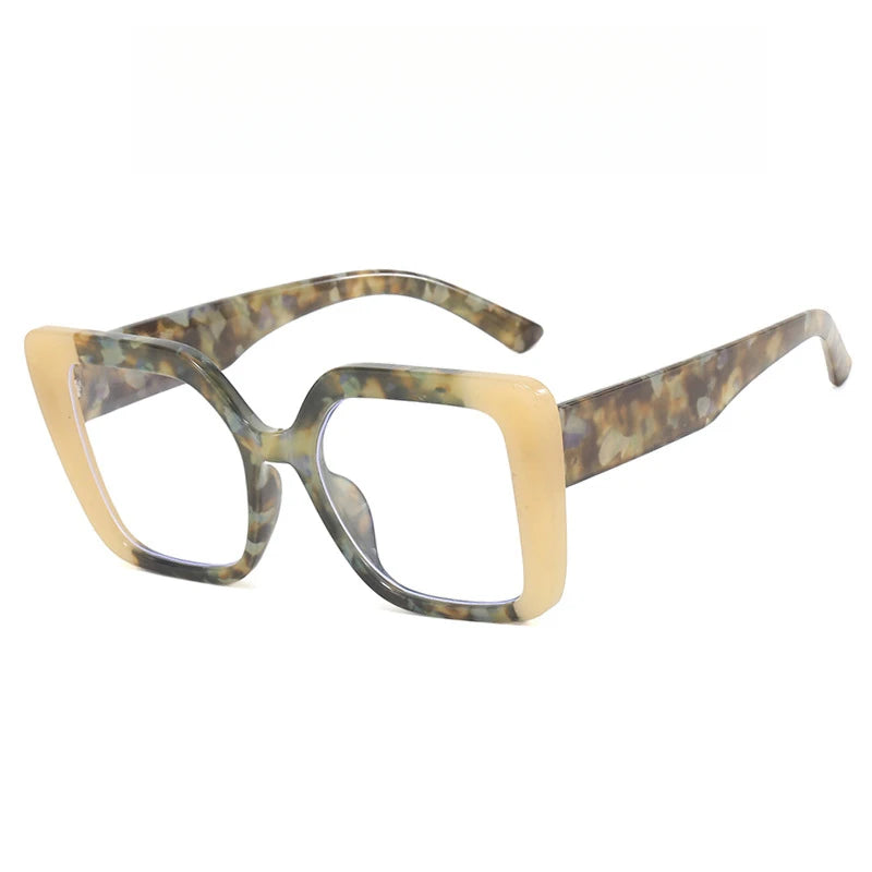 European-style square large-frame two-color eyeglass frame for women, suitable for daily wear as anti-blue-light glasses