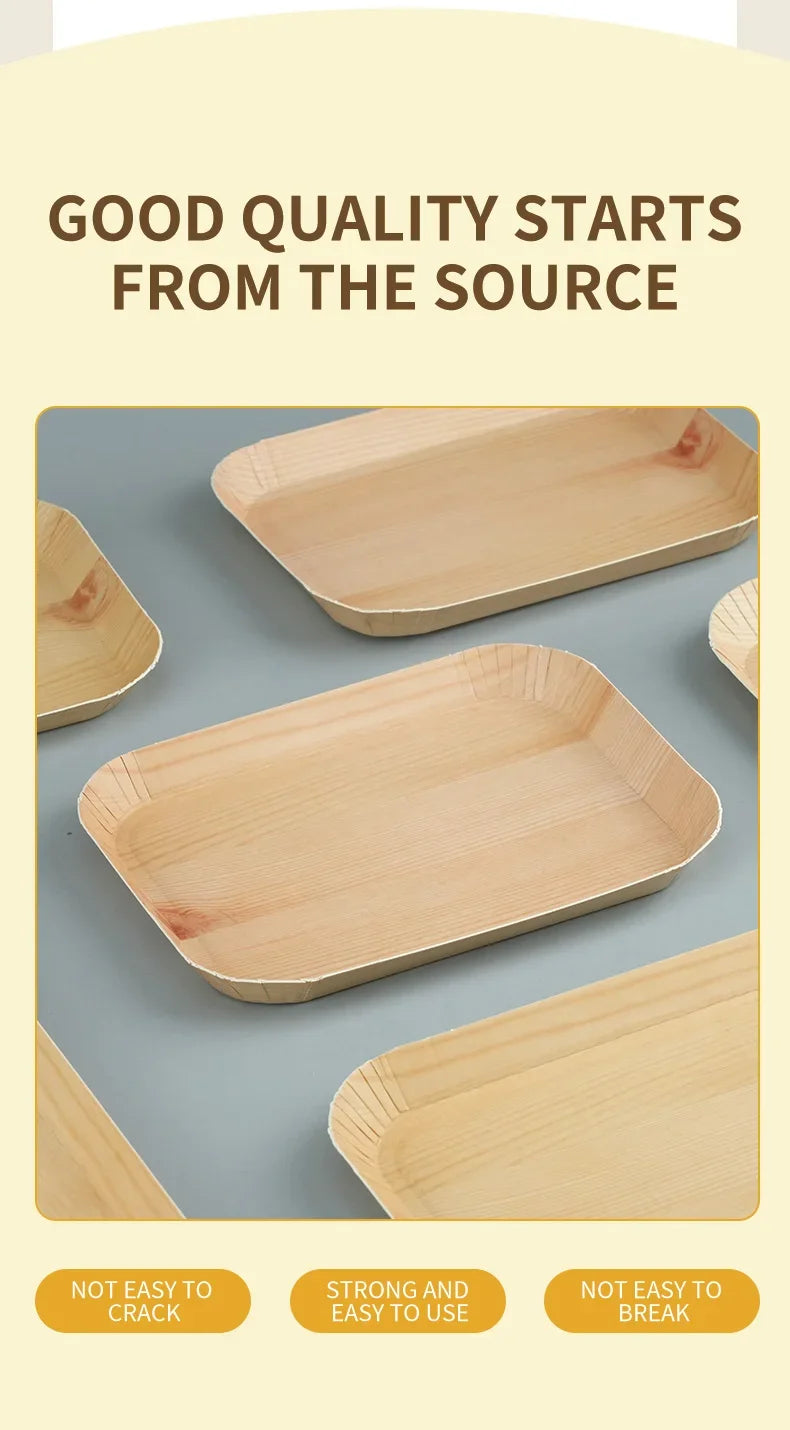 10 PCS Disposable Desserts Plates Wood Grain Tray Vegetable Dessert Plates Kitchen Dishes Ideal For Parties, Families, Outdoors