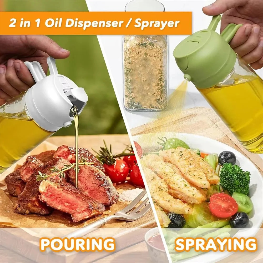 16oz/470ml Olive Oil Sprayer for Cooking - 2 in 1 Glass Olive Oil Dispenser for Kitchen Gadgets, Air Fryer, Salad, and BBQ