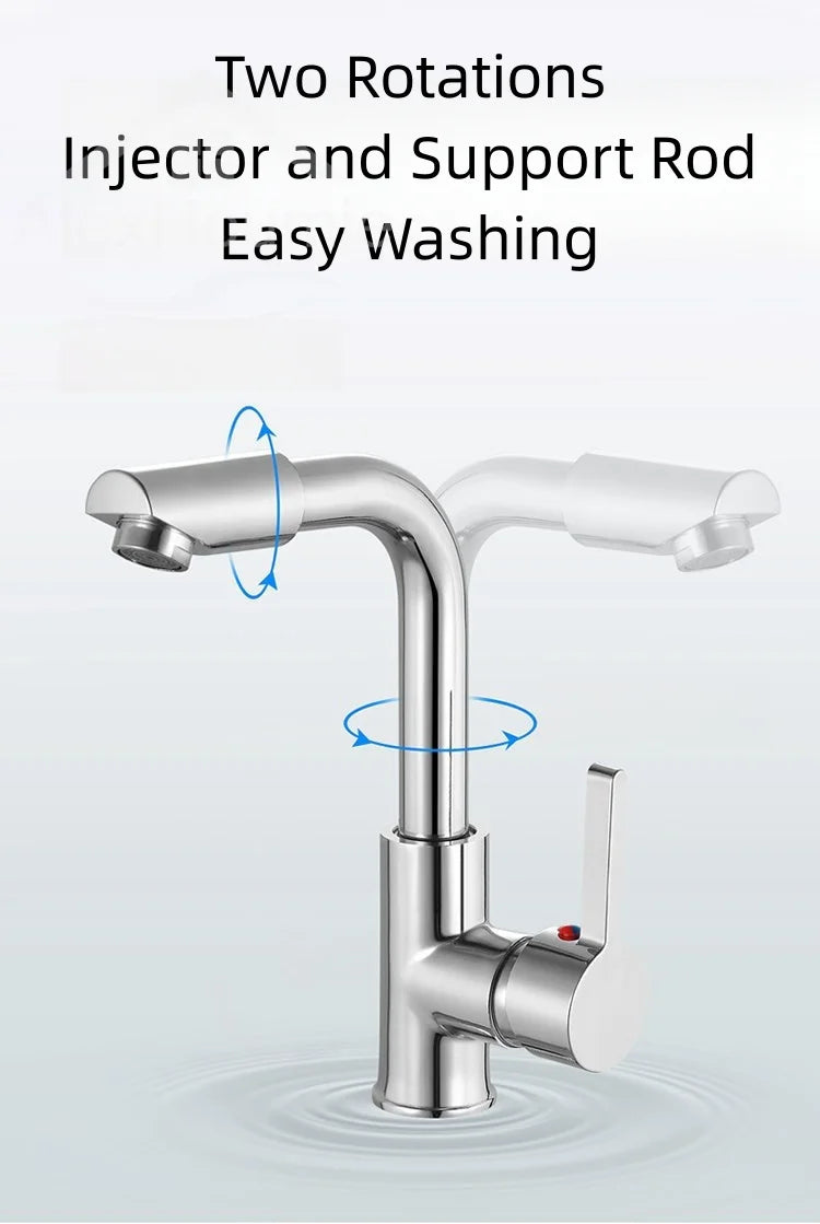 Bathroom Faucet with 360° Rotate Spout Deck Mounted Water Tap Chrome Single Hole Single Handel for Hot and Cold Water Mixer