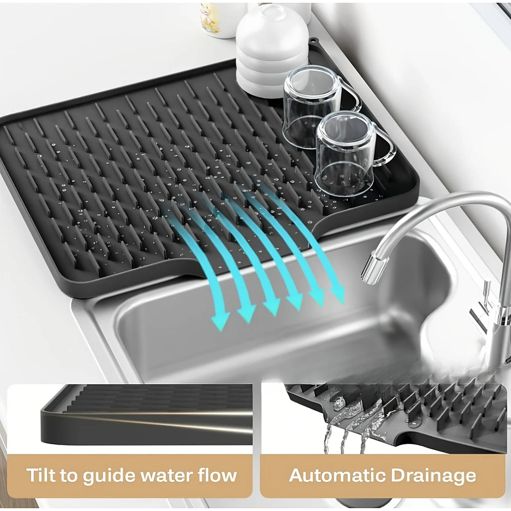 Kitchen Silicone Drain Mat with Built-in Drainage Design, Easy to Clean, Suitable for Countertops, Sinks, Refrigerators