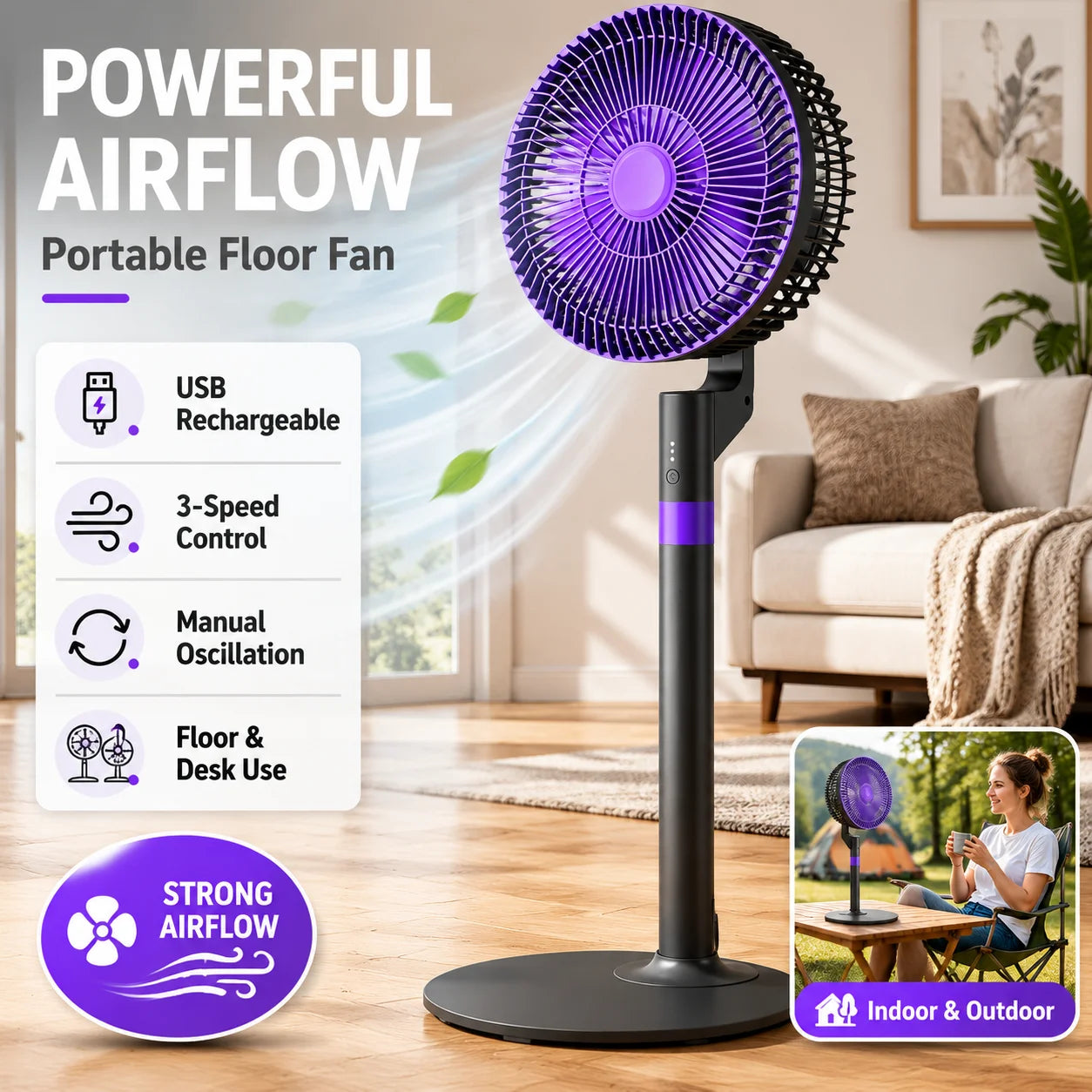 Household Air Circulation Fan Desktop Silent Electric Fan High Wind Floor Portable Fan Powerful Energy-saving Rental House Fan