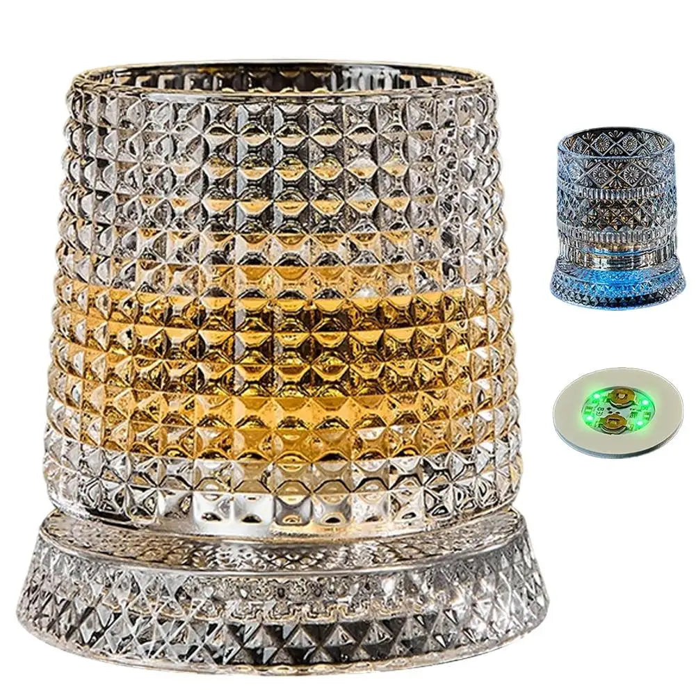 Luminous Rotating Whiskey Glass Elegant Whiskeys Cup Crystal Glass Drinkware for Parties for Cocktail Party Drinking Glass
