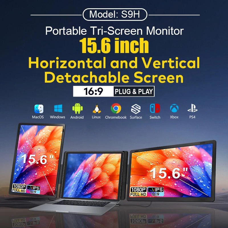 2026 Hot Horizontal and Vertical Detachable Screen Portable Monitor Display Compatible with 12-18.5 Inch  USB 3.1  Laptop