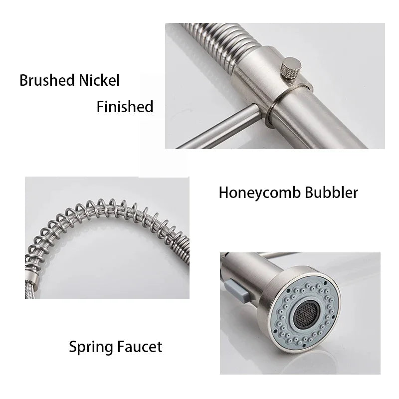 Black kitchen faucet, stainless steel mixer faucet, 360-degree rotating spray nozzle, kitchen sink, hot and cold water faucet.