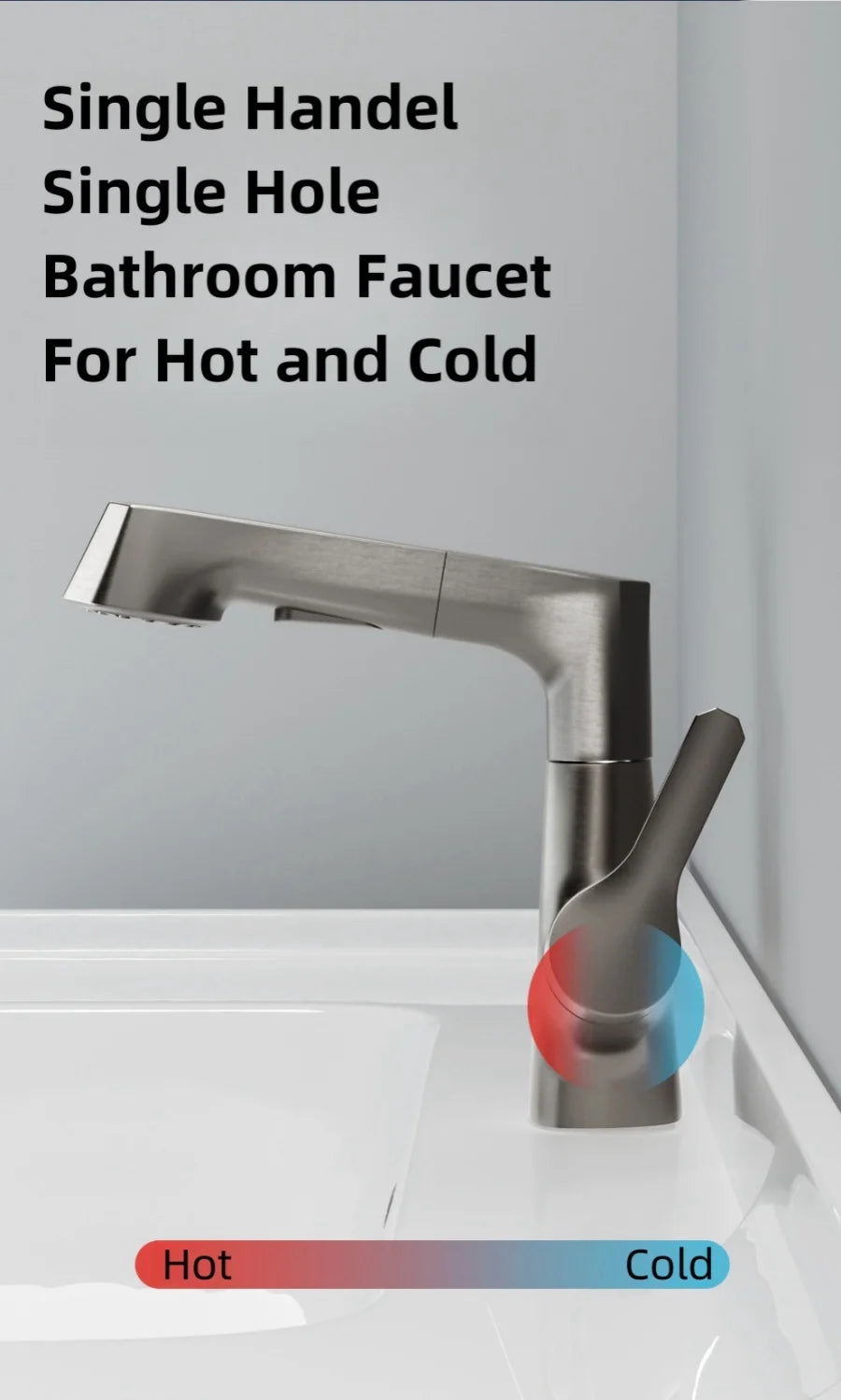 Bathroom Sink Faucet with Pull Out Sprayer Single Handle Single Hole 2 Spray Modes Bathroom Faucet Hot & Cold Water Mixer Tap