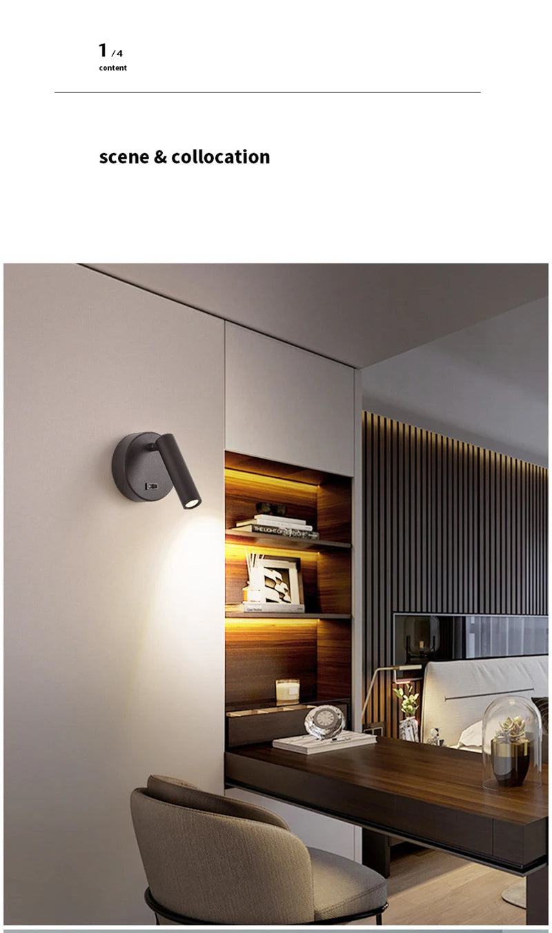 Switch Wall Lamp Modern LED Wall Light Simplicity Spotlights Indoor Lighting Room Decor For Living Room Bedroom Bedside Sconces
