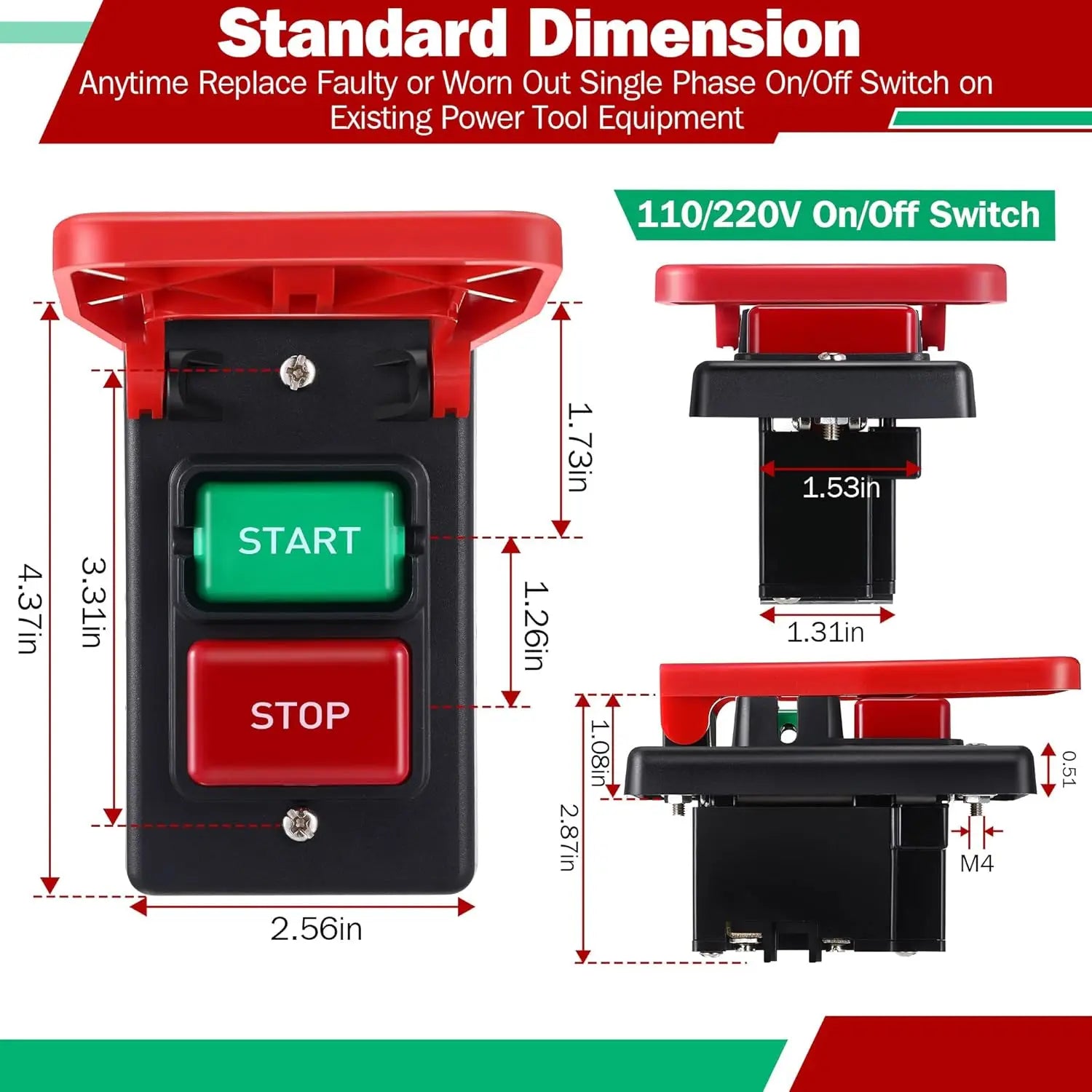 120/230V Single-Phase Switch, Mechanical Switch, Single-Phase/Three-Phase Switch 120V 2HP Safety Power Switch For Table Saw Tool