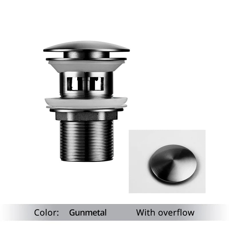 Bathroom Basin Gunmetal Pop-Up Drain Waste Stopper Sink Accessories Solid Support Round Bathtub Brass Flush Drain