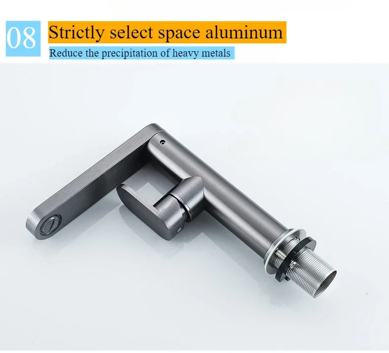 Bathroom faucet, 360 ° rotatable hot and cold sink faucet, space aluminum material