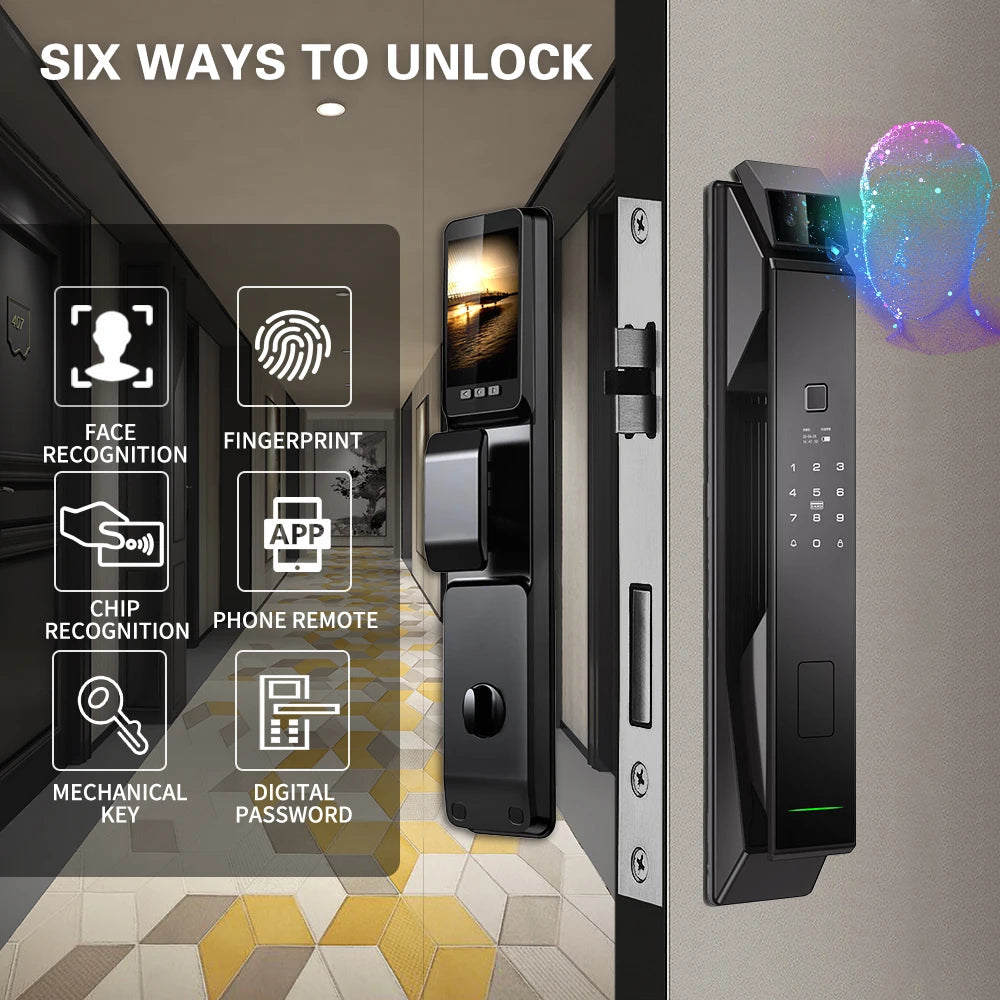 Tuya WiFi 3D Face Recognition Smart Lock with Fingerprint Password Card App Unlocking Face Capture Digital Electronic Lock