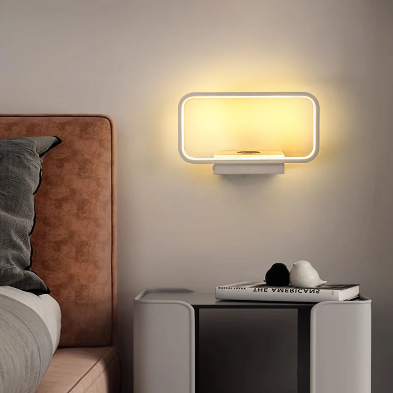 Wall Light Indoor 12W Touch Switch 3 Colors Dimming USB Charge With Wireless LED Wall Lamps For Living Room Bedroom Stair Modern