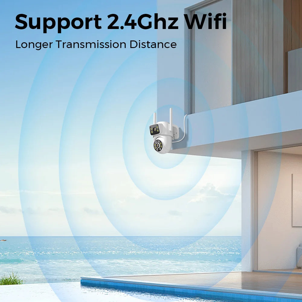 ABUNTU 8MP 4K PTZ Wifi Camera ICSEE APP Dual Lens Dual Screens Home Surveillance Camera Night Vision 4MP CCTV IP Security Camera