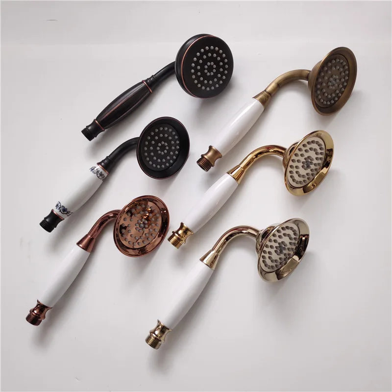 8 Inch Round Ceramic Handle Shower Head Bathroom Solid Brass Copper Rain Shower Head Waterall Hand Shower