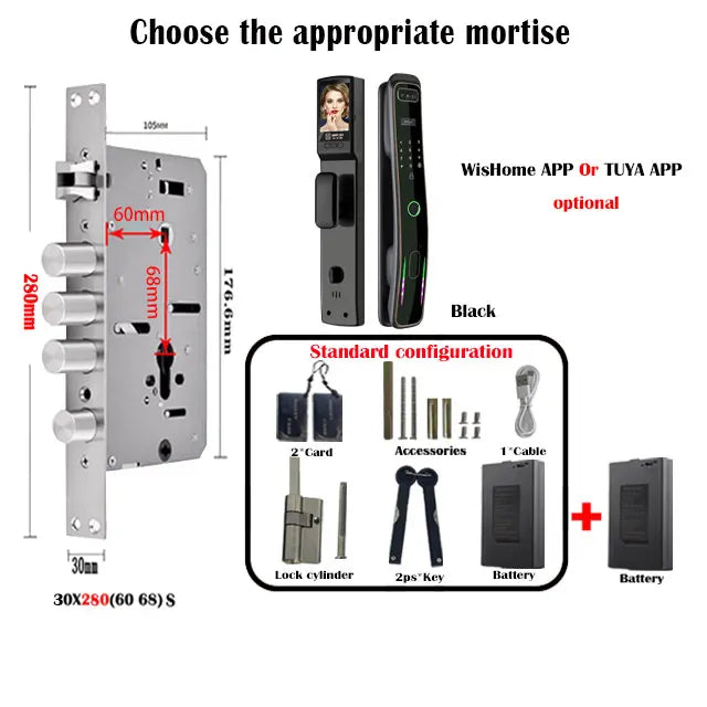 WISHome APP or Tuya App 3D Face Recognition smart Door Lock Unlock Digital Smart Lock Fingerprint Key Card Nfc Phone Unlock Lock