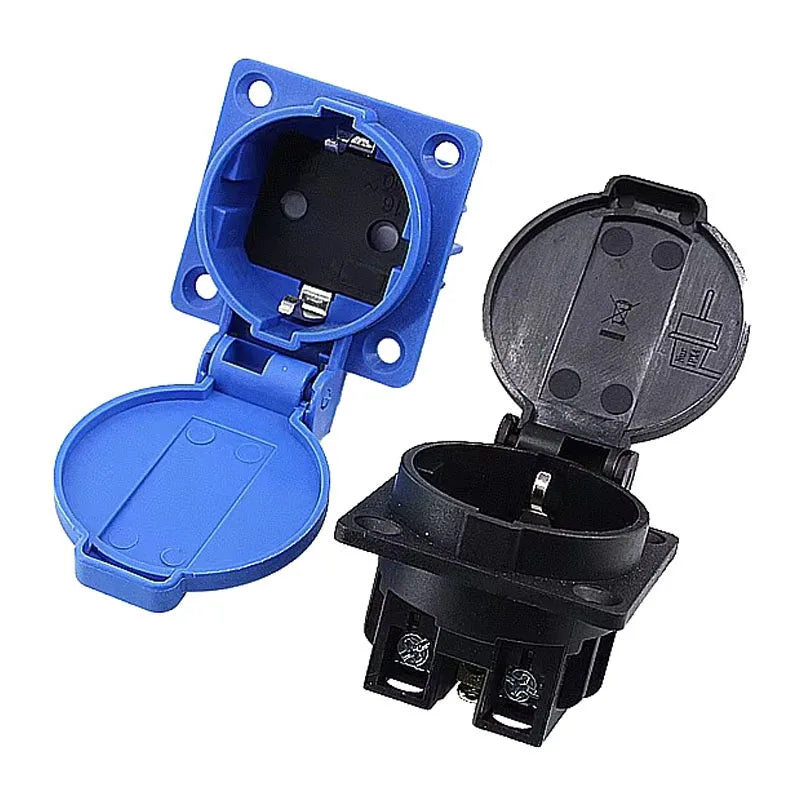 Black Blue Round Cover 50*50mm EU Industry AC Power Socket IP44 Europe Germany 16A 250V Grounding Outdoor Waterproof Socket