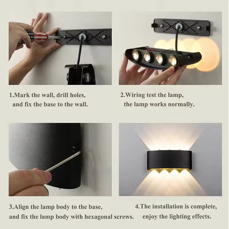 LED Wall Light Outdoor Waterproof IP65 Porch Garden Wall Lamp & Indoor Bedroom Bedside Decoration Lighting Lamp Aluminum