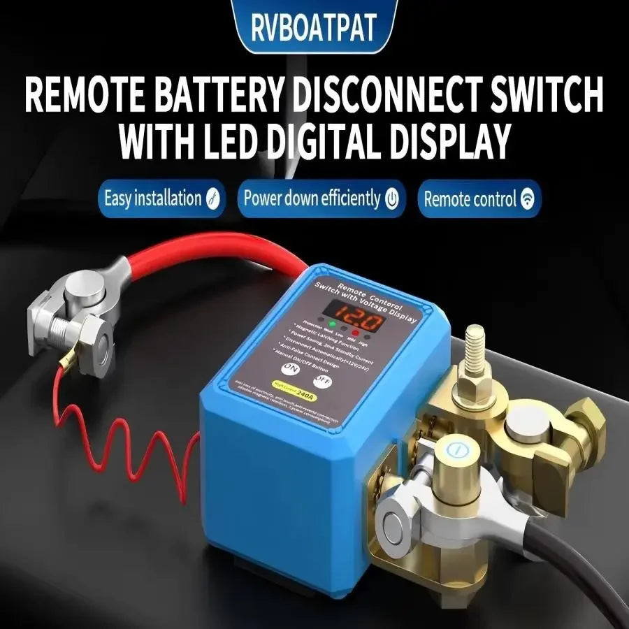 Auto Battery Master Switch with Remote, 240A Kill Switch 12V Remote Battery Disconnect Switch with Led Voltage Display Automatic