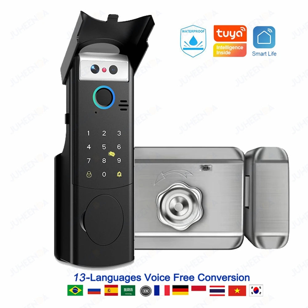 Tuya Wifi Video Intercom Doorbell Waterproof Double-sided Fingerprint Rim Lock Remote App Electronic Face Recognition Smart Lock