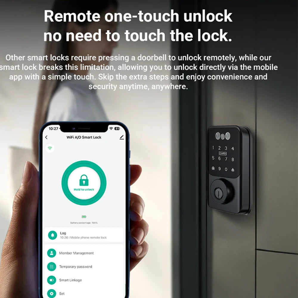 Tuya BLE Digital Electronic Smart Deadbolt Fingerprint Door Lock Password Card Key Unlock Keyless Entry For Smart Home