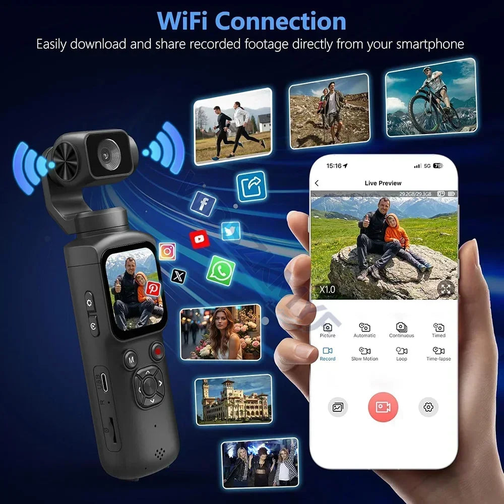 UHD 4K Action Camera With 330° Face Tracking Gimbal Stabilizer Pocket Camera for Vlog Outdoor Travel Handheld Video Recorder