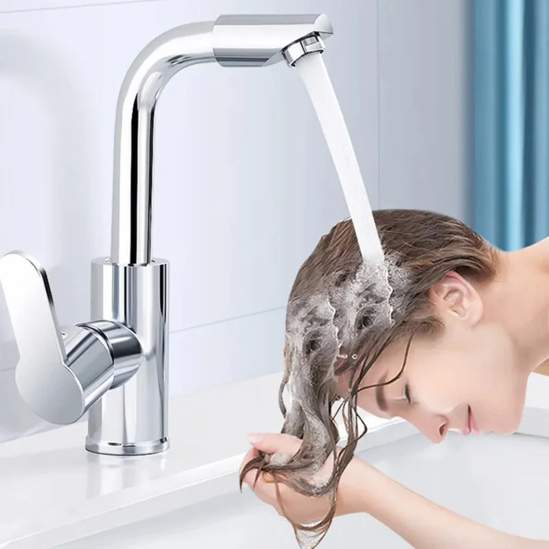 Cold Hot Mixer Tap Bathroom Chrome Plated Durable Faucet Polished Silver Swivel Basin Sink Tap Zinc Alloy Body