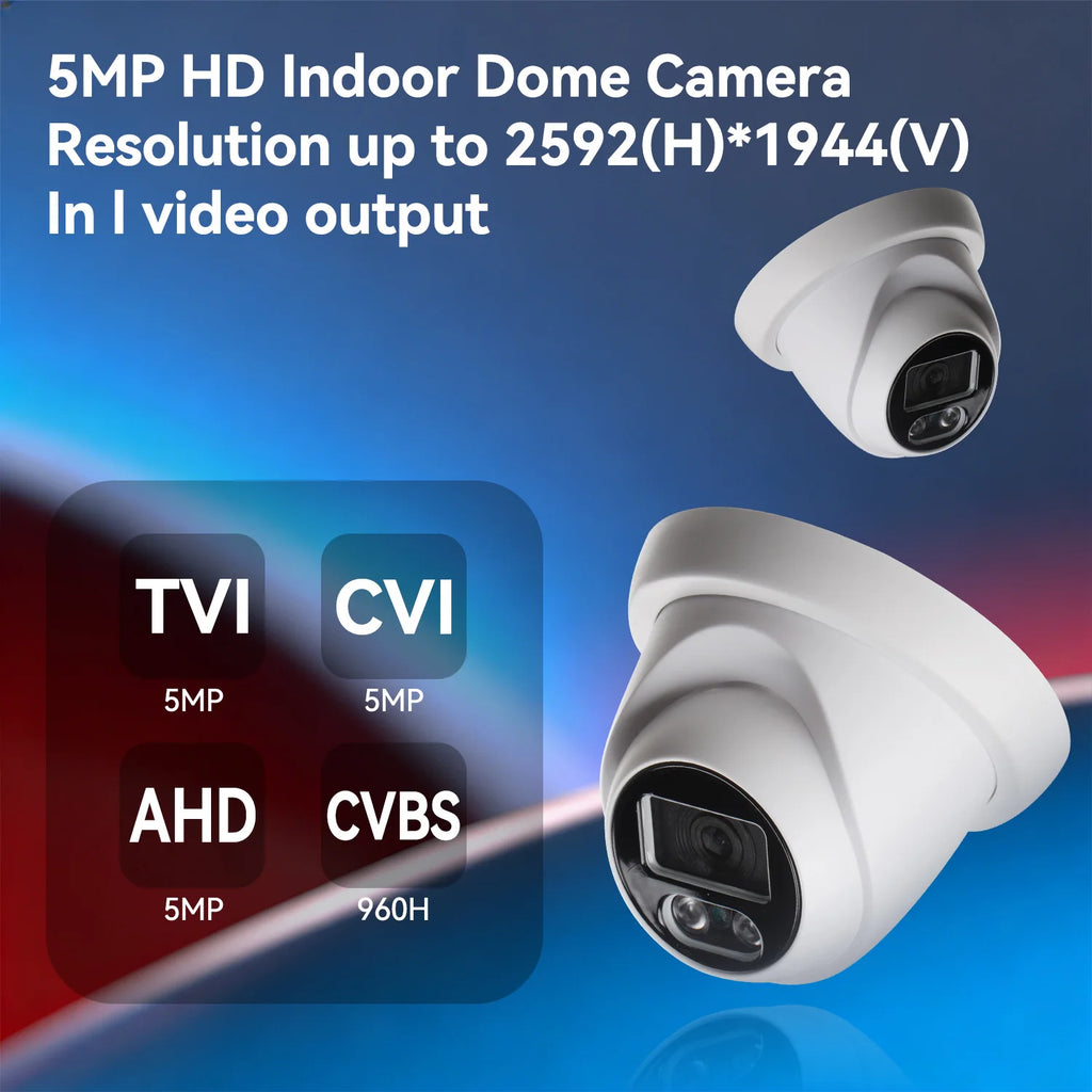 5MP 4-in-1 AHD/TVI/CVI/CVBS HD Analog Camera 10-15m IR&Weatherproof With DIP Switch Switching Video Outdoor Dome Security Camera